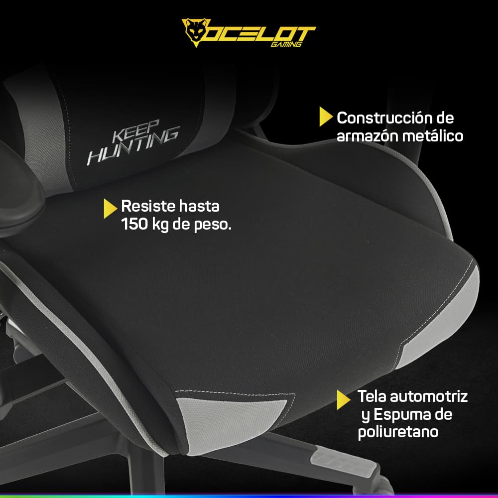 Foto 5 | Silla de Tela Ocelot Gaming Ost Black Mist Reclinable con Reposabrazos 2d