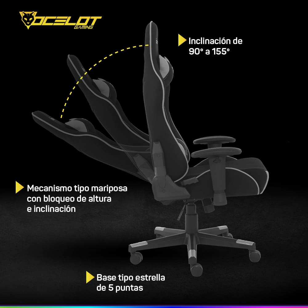 Foto 6 | Silla de Tela Ocelot Gaming Ost Black Mist Reclinable con Reposabrazos 2d