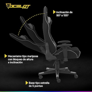 Foto 6 | Silla de Tela Ocelot Gaming Ost Black Mist Reclinable con Reposabrazos 2d