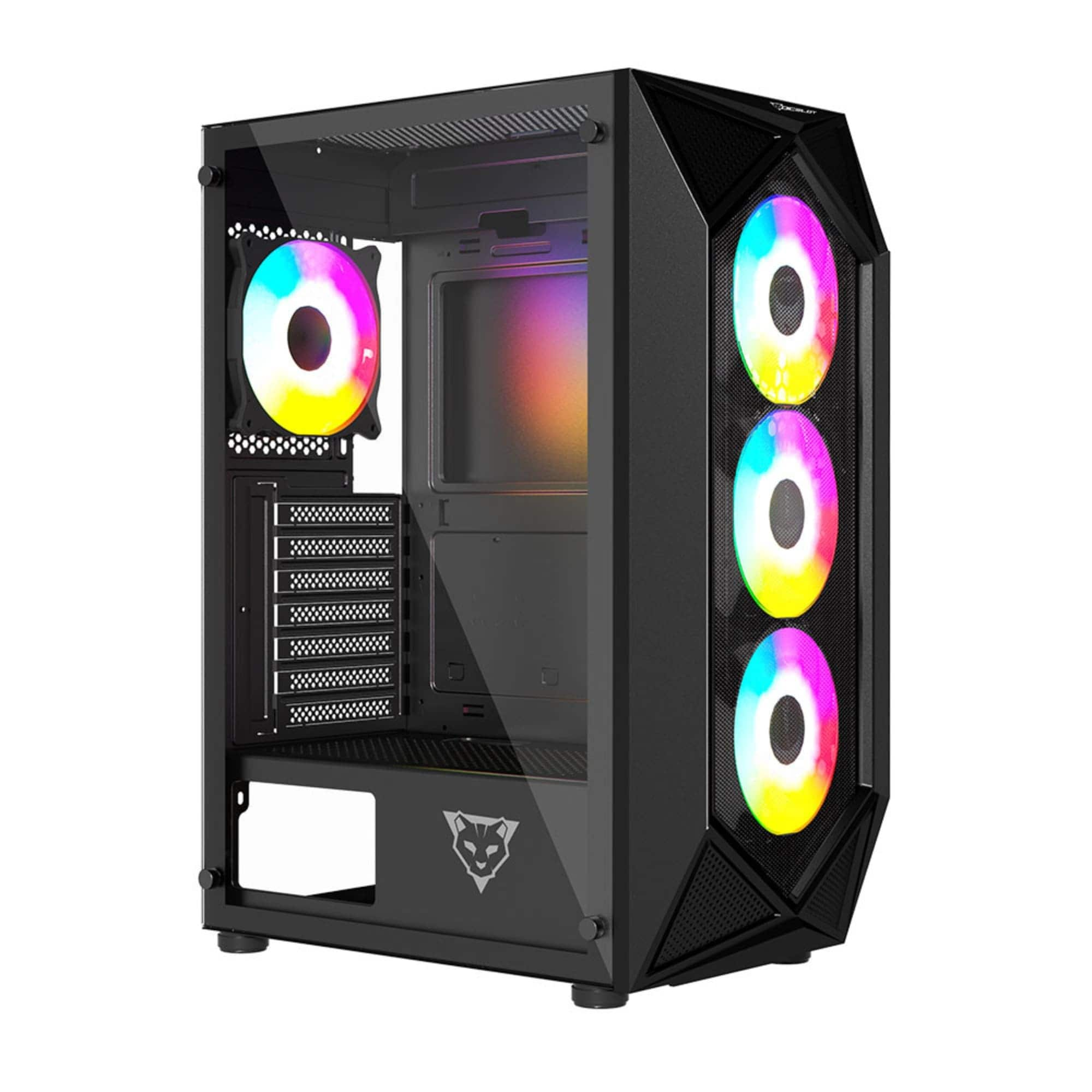 Gabinete Ocelot Gaming Polygon-E5 Atx Cristal Templado Incluye 4 ...