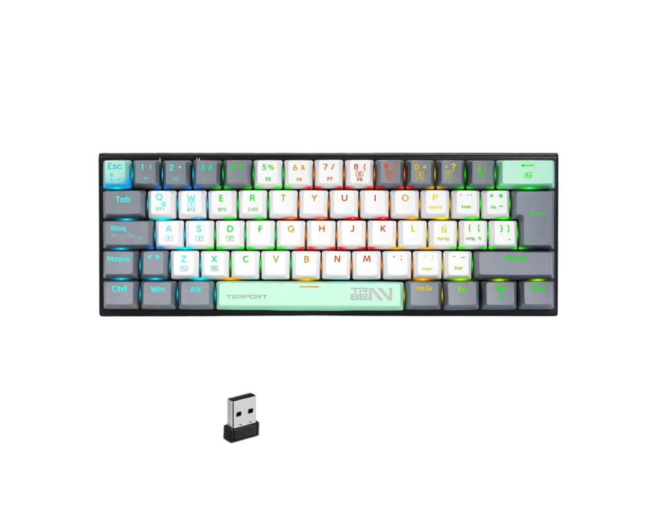 Mini Teclado Inalámbrico Español Z11 con BT Receptor USB Cable RGB Verde Menta