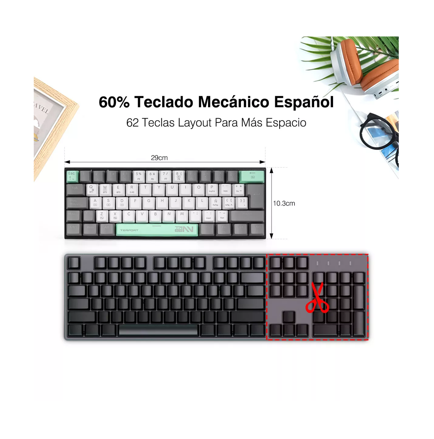 Foto 3 | Mini Teclado Inalámbrico Español Z11 con BT Receptor USB Cable RGB Verde Menta