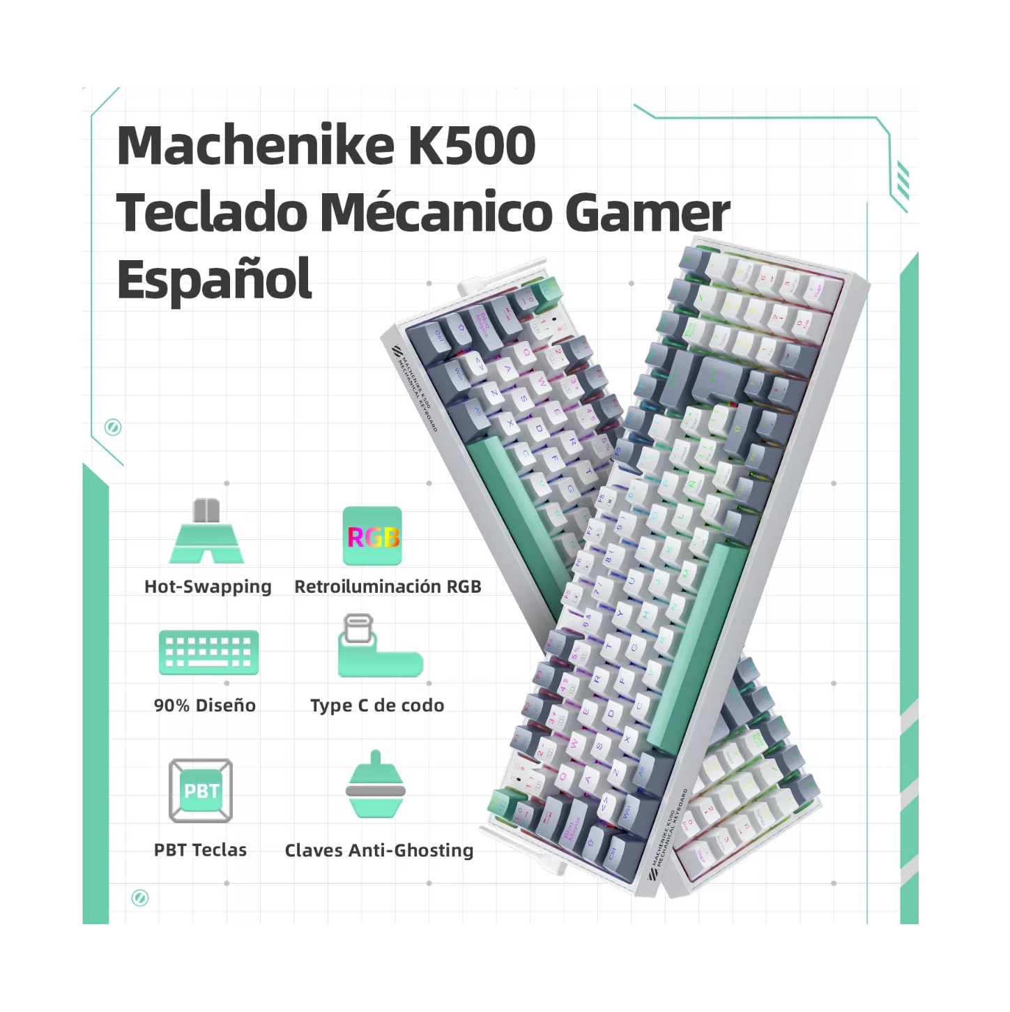 Foto 3 pulgar | Teclado Mecánico K500 Gamer Alámbrico Español