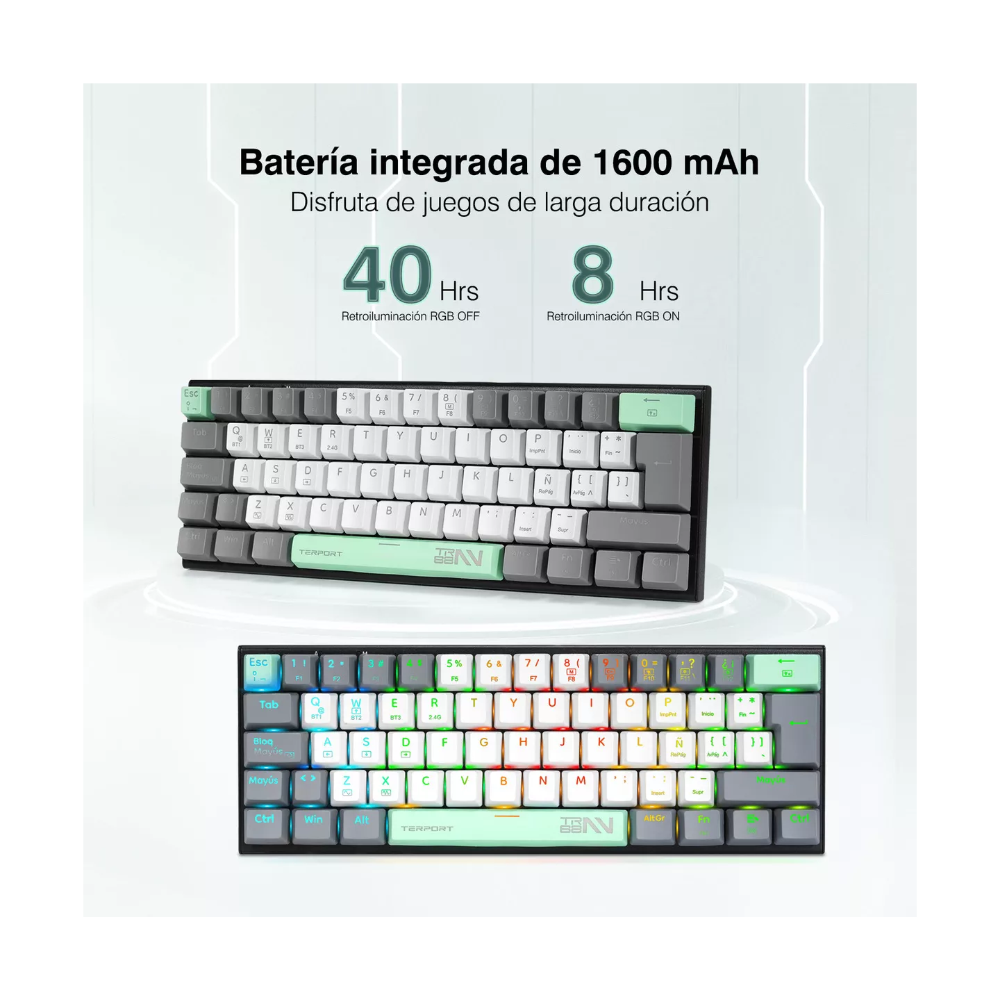 Foto 6 pulgar | Mini Teclado Inalámbrico Español Z11 con BT Receptor USB Cable RGB Verde Menta