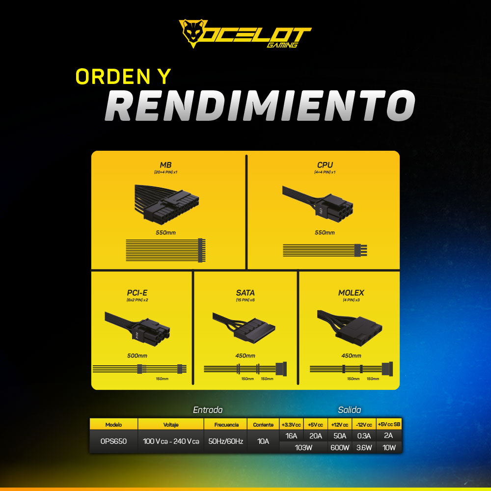 Foto 7 pulgar | Fuente de Poder Ocelot Gaming OPS650 de 650w ATX Modular 80+ Bronze
