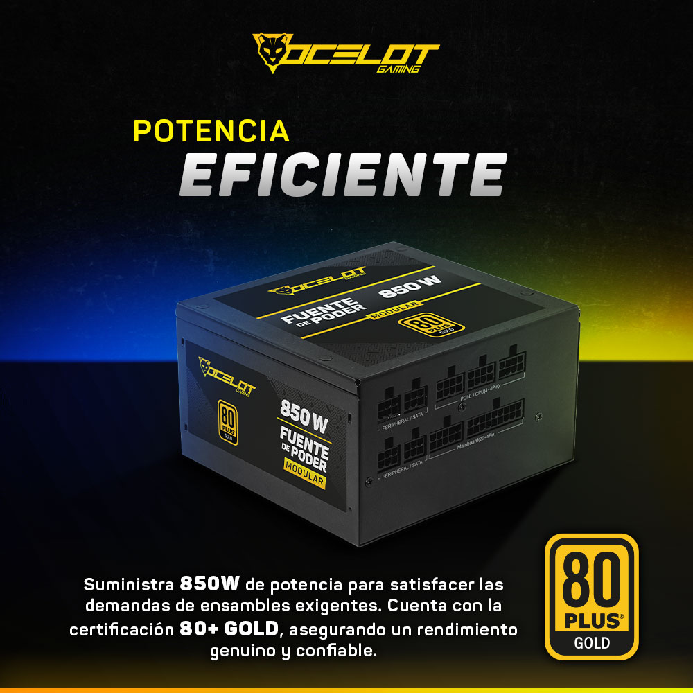 Foto 7 pulgar | Fuente de Poder Ocelot Gaming OPS850 de 850w ATX Modular 80+ Gold
