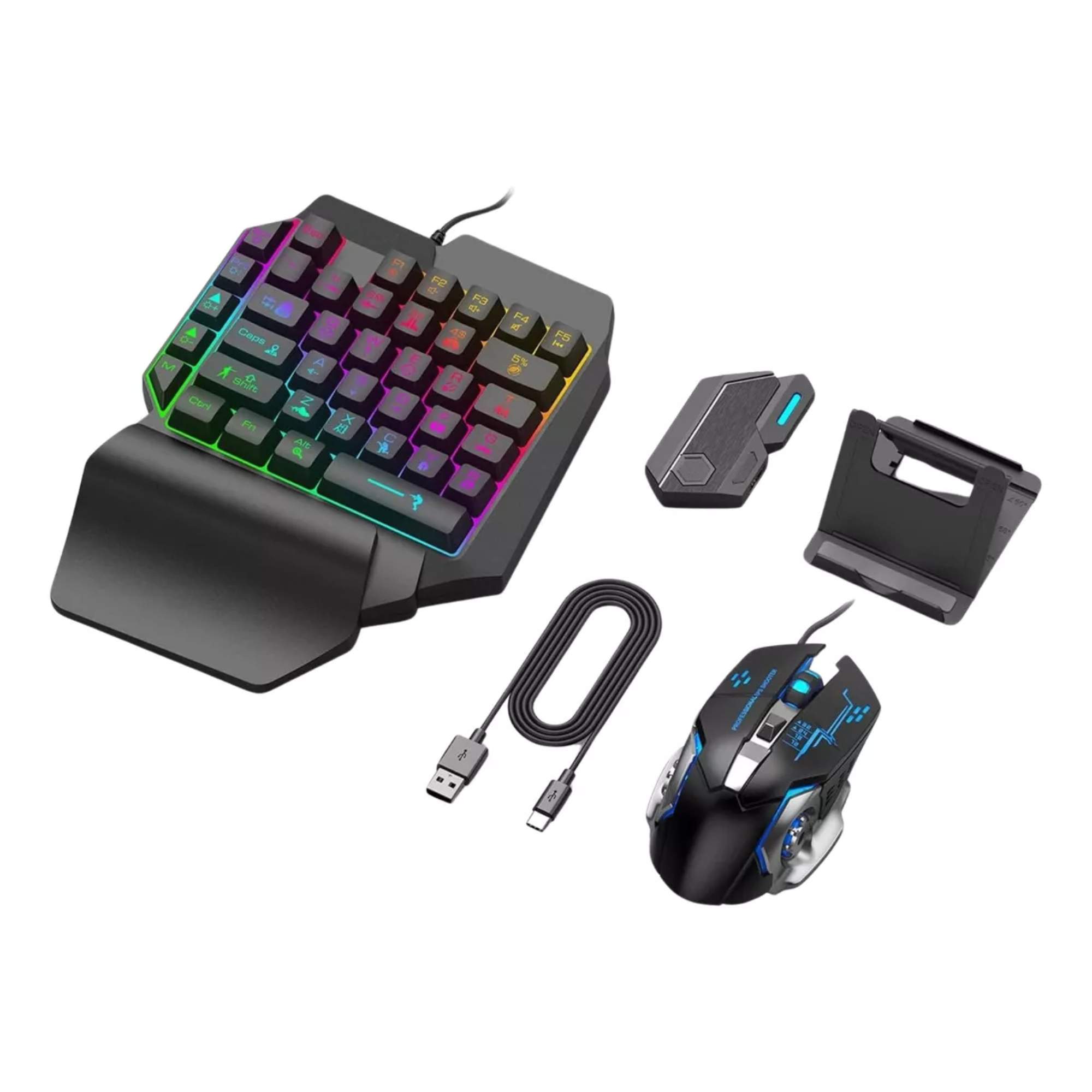 Set Teclado de Una Mano Mr. Gadgets Mouse Gamer 4 en 1 para Teléfono