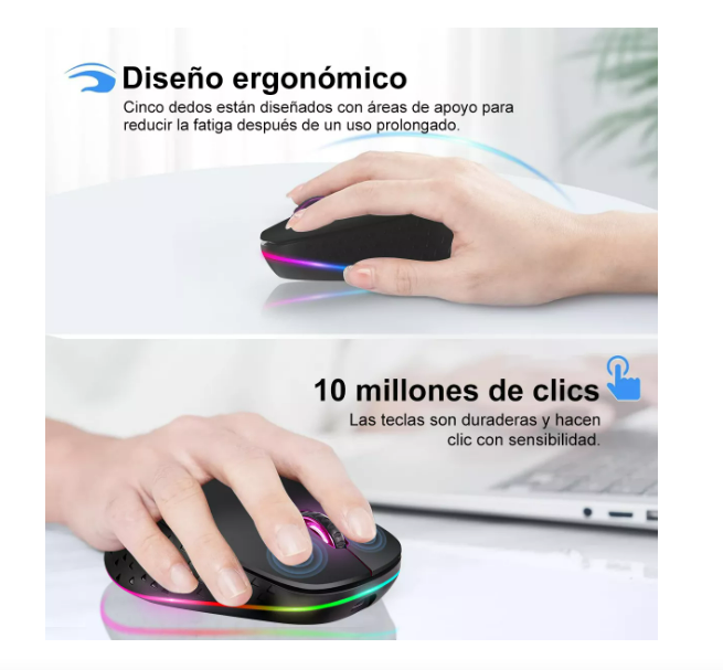 Foto 4 pulgar | Mouse Inalámbrico Bluetooth 2.4g Recargable Con 13rgb Modes