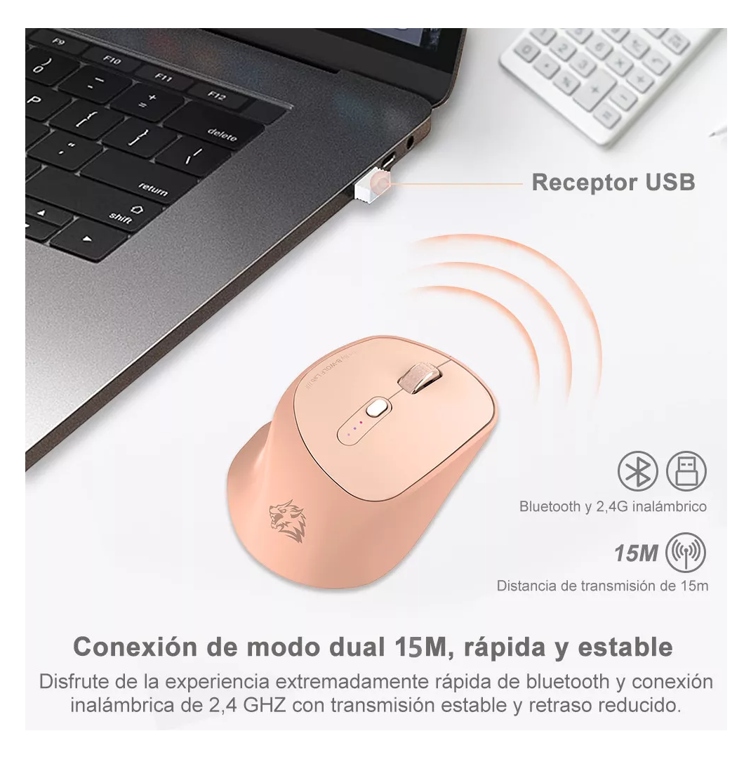 Foto 3 | Mouse Inalámbrico Free wolf Ergonómico Bluetooth Rosa Pálido