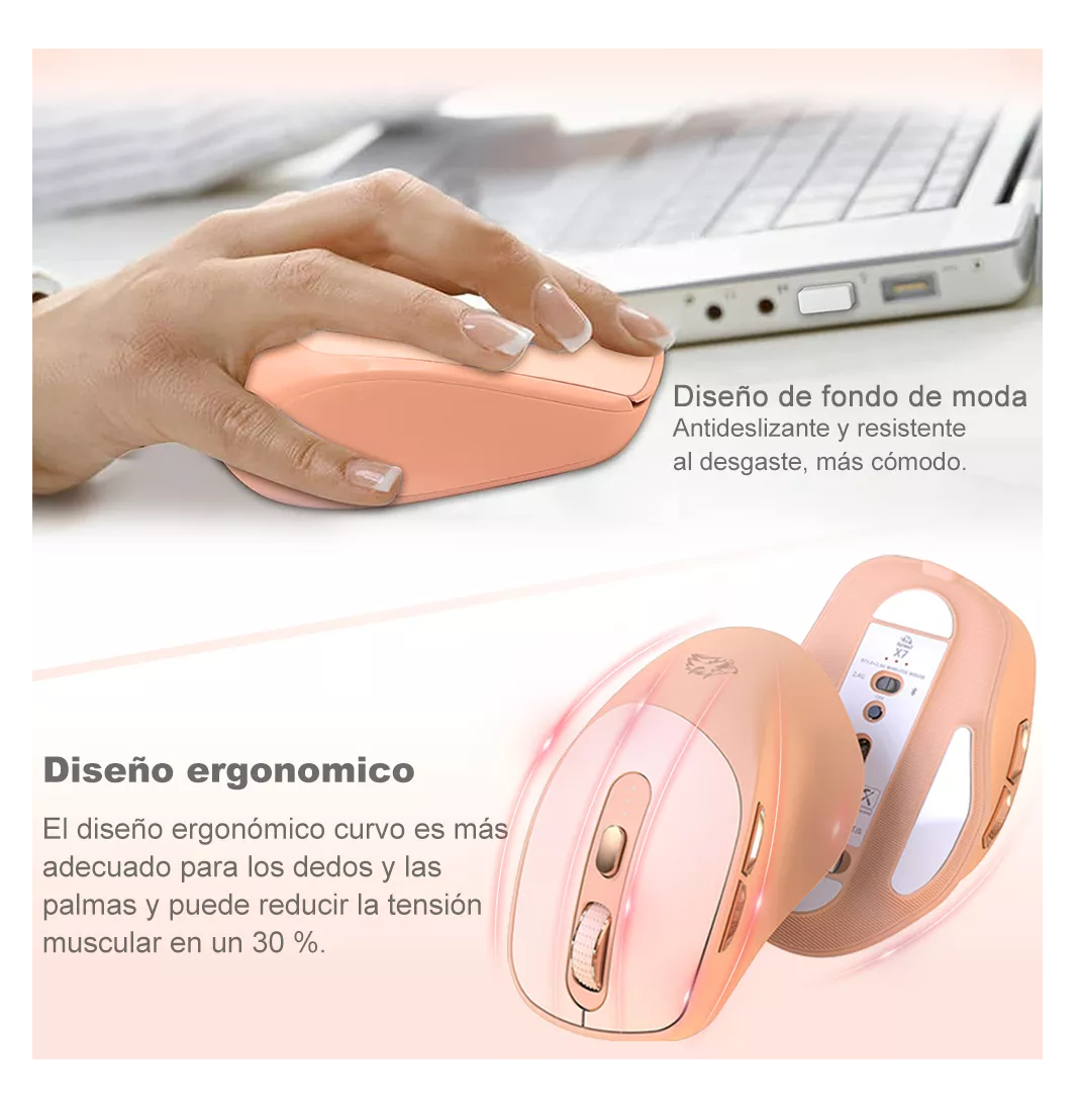 Foto 5 | Mouse Inalámbrico Free wolf Ergonómico Bluetooth Rosa Pálido