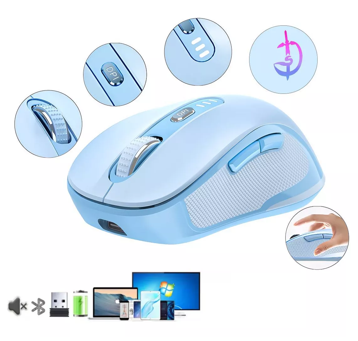 Foto 3 pulgar | Mouse Inalámbrico Bluetooth Recargable Belug 2.4g 4modos Azul Cielo