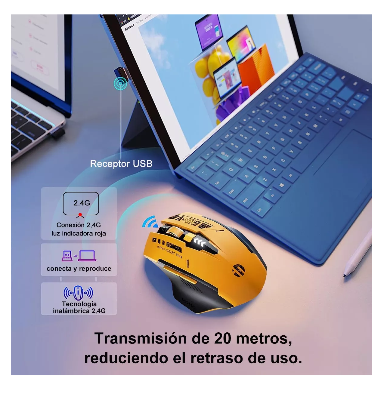 Foto 4 pulgar | Mouse Inalámbrico Bluetooth Recargable Belug 2.4g 3modos Amarillo