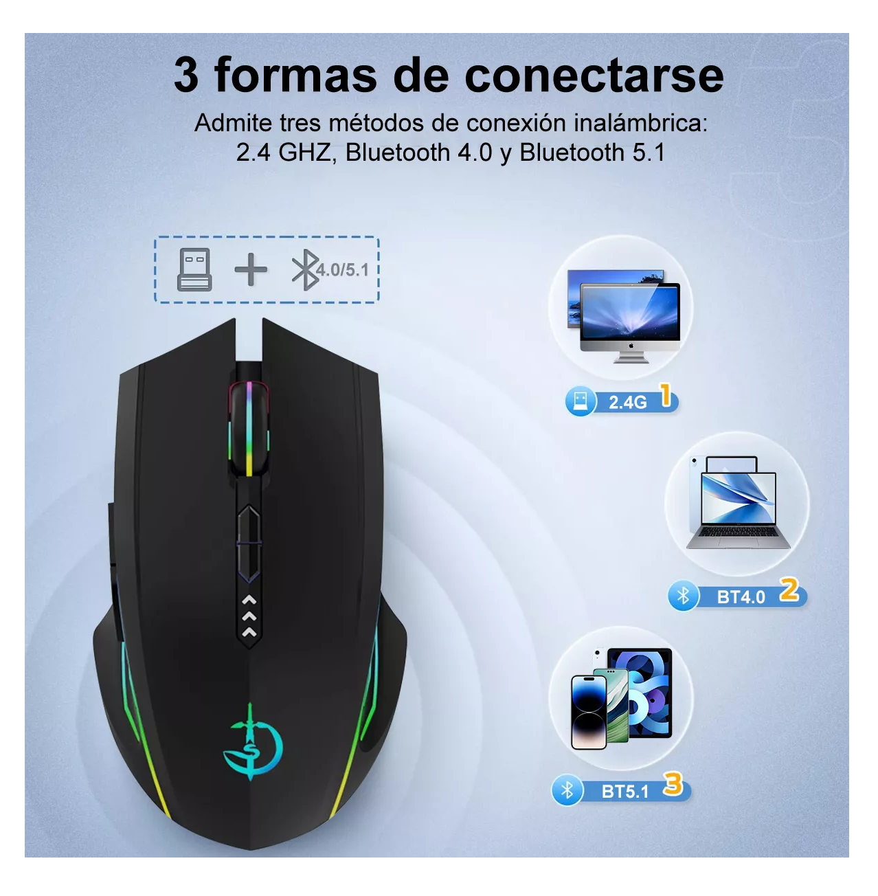 Foto 5 pulgar | Mouse Inalámbrico Bluetooth Recargable Belug 2.4g 3modos Negro