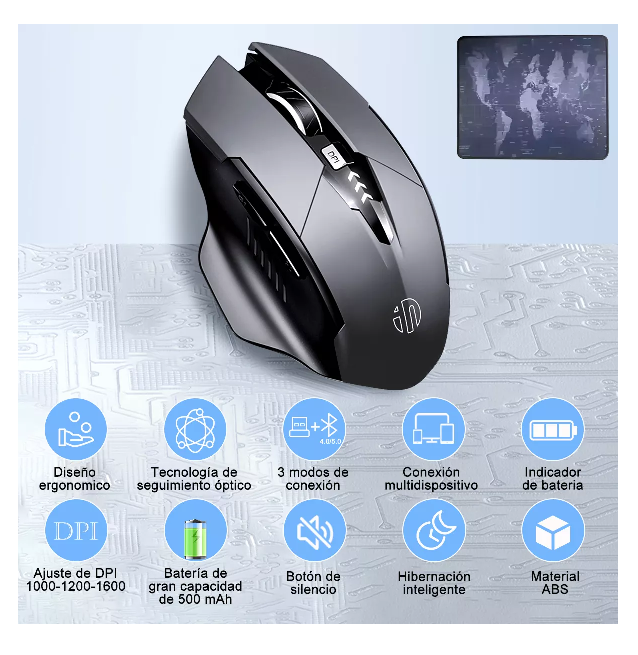 Foto 4 pulgar | Mouse Inalámbrico Bluetooth Recargable Belug 2.4g 3modos Negro