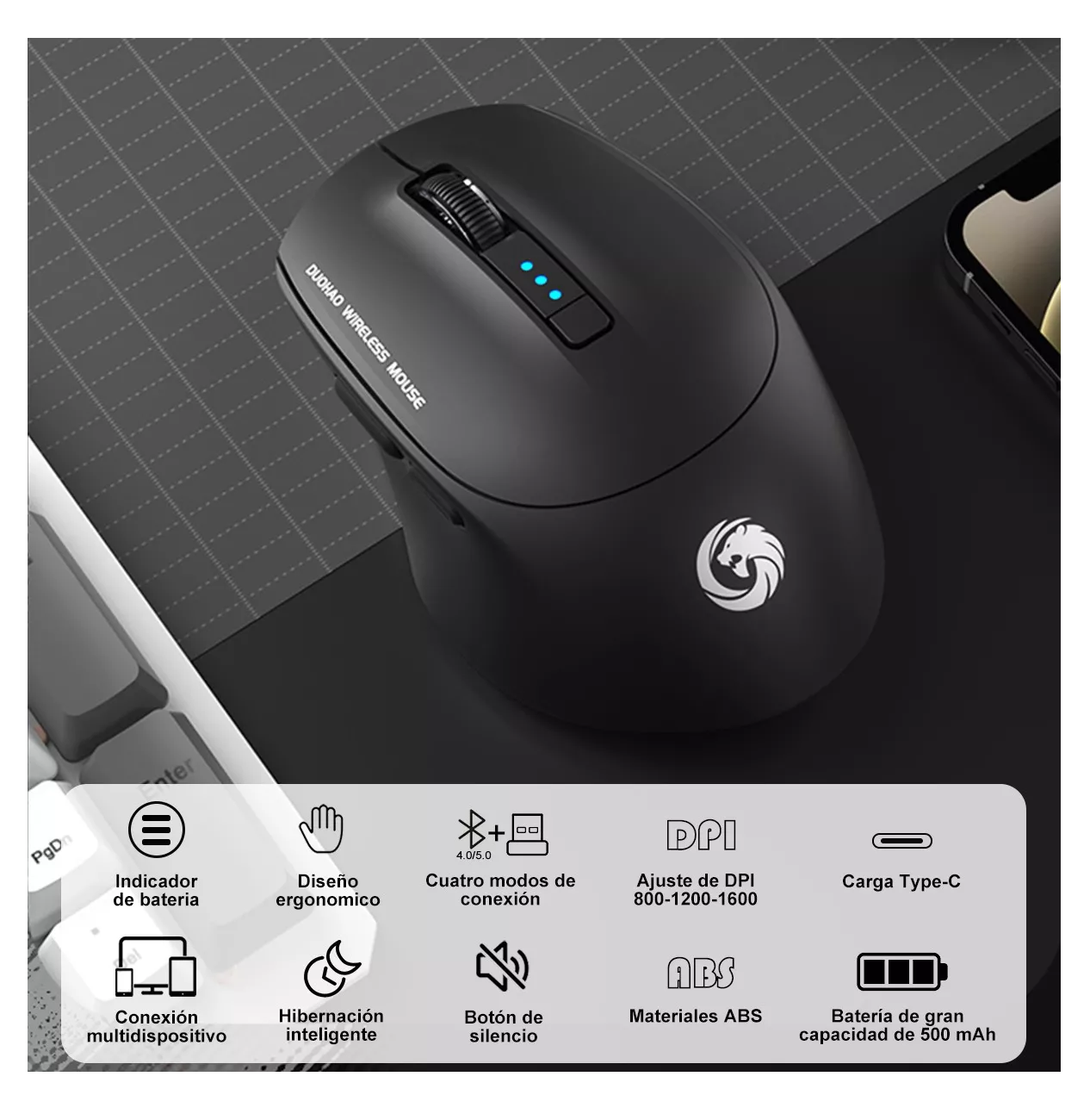 Foto 2 | Mouse Inalámbrico Bluetooth Recargable Belug 2.4g 3modos Negro