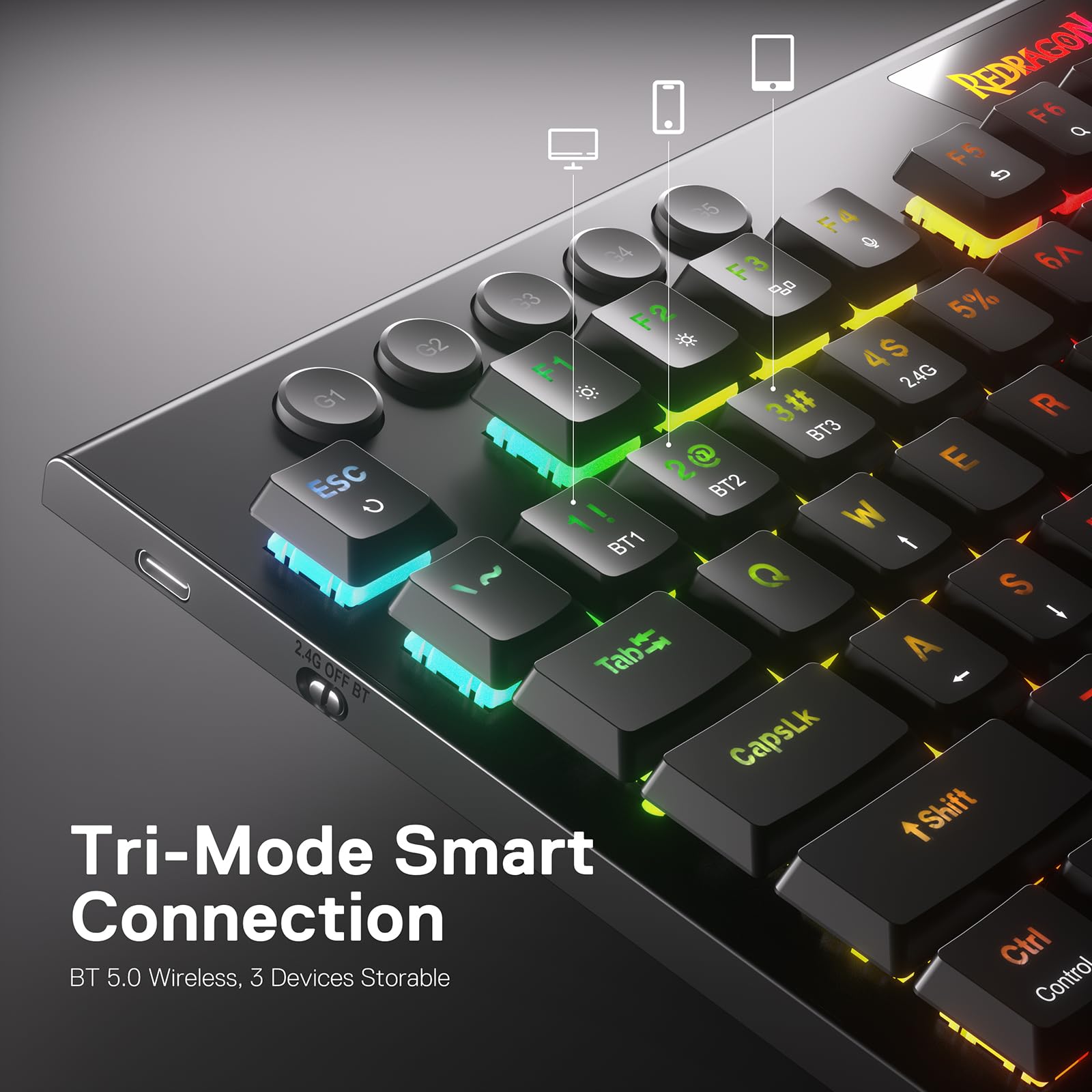 Foto 5 pulgar | Teclado Mecánico Rgb Inalámbrico Redragon K618 Pro - Venta Internacional.