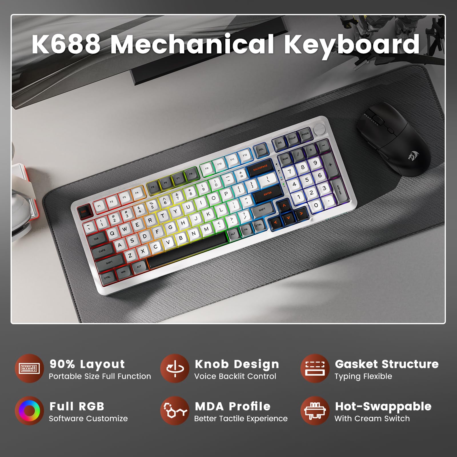 Foto 3 pulgar | Teclado Mecánico Inalámbrico Redragon Mda-profile K688 - Venta Internacional.