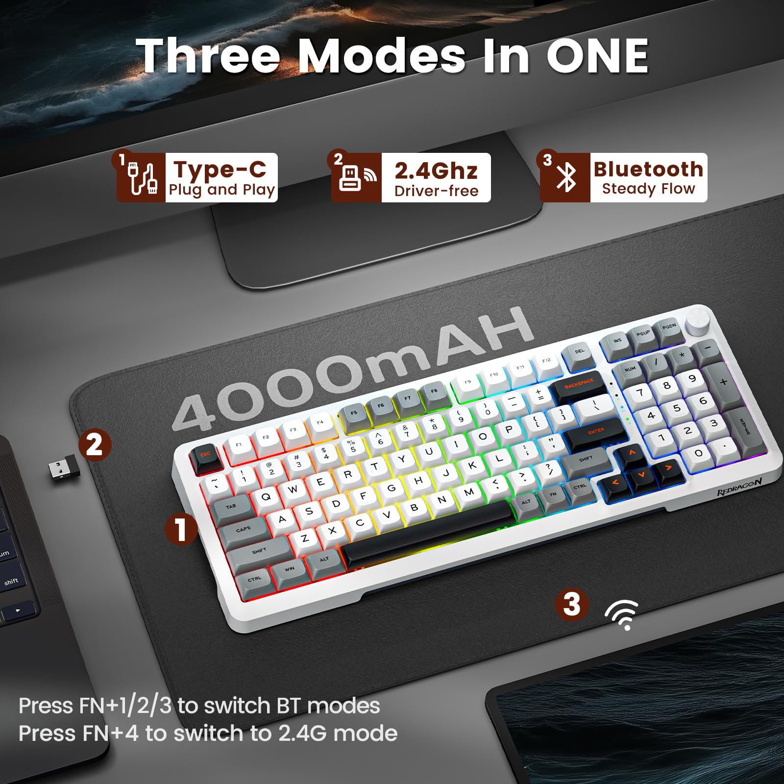 Foto 5 | Teclado Mecánico Inalámbrico Redragon Mda-profile K688 - Venta Internacional.