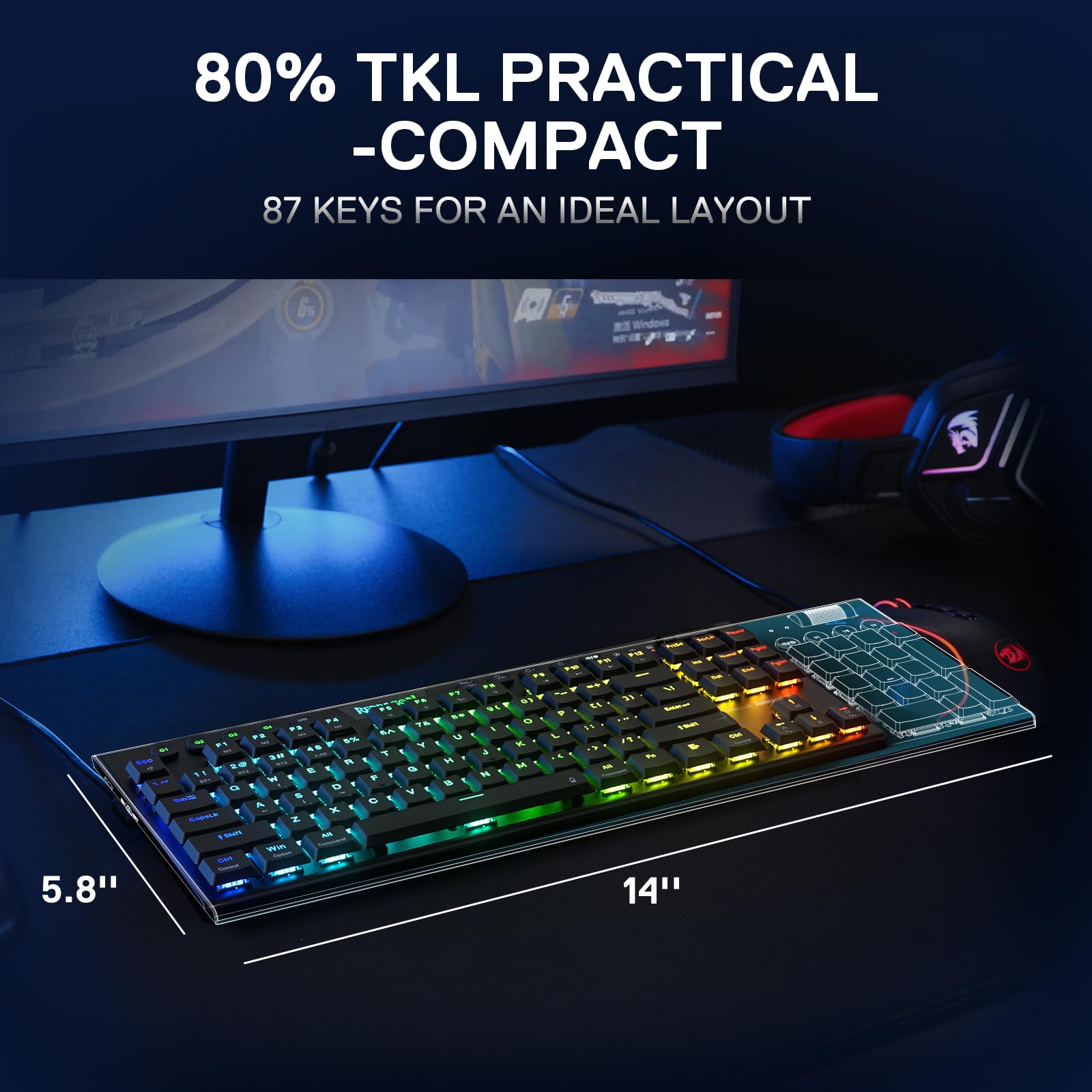 Foto 4 pulgar | Teclado Redragon K621 Horus Tkl Inalámbrico Rgb Mecánico - Venta Internacional