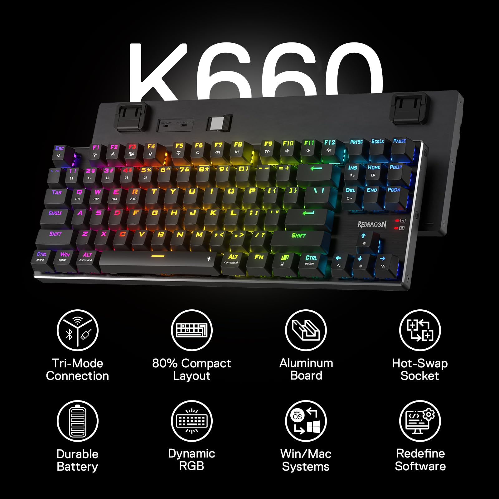 Foto 3 pulgar | Teclado Inalámbrico Redragon K660rgb-pro K556 Tkl - Venta Internacional