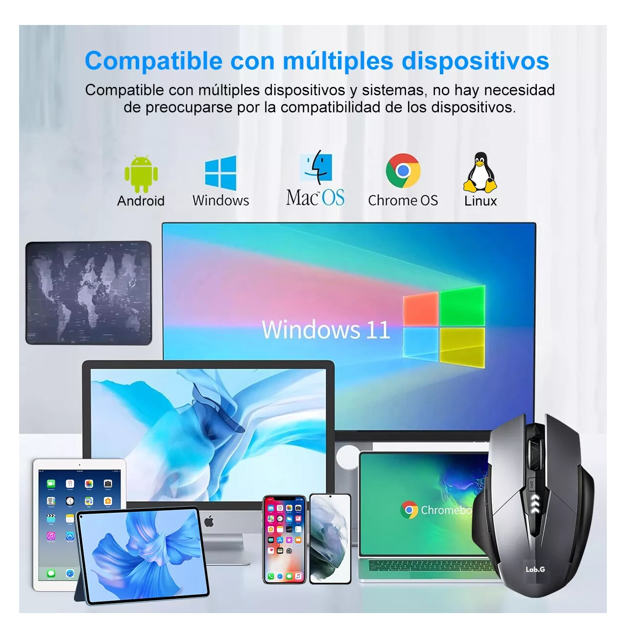 Foto 4 | Mouse Inalámbrico Lab.g Bluetooth Recargable Ergonomía 2.4g 3modos Negro