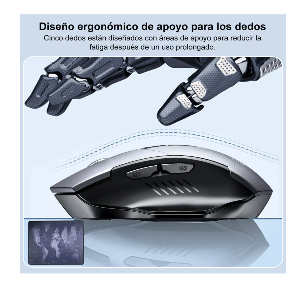 Foto 2 | Mouse Inalámbrico Bluetooth Recargable Ergonomía 2.4g 3modos Negro Belug