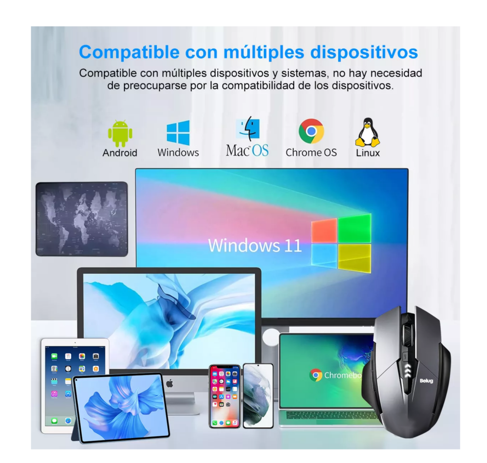Foto 5 | Mouse Inalámbrico Bluetooth Recargable Ergonomía 2.4g 3modos Negro Belug
