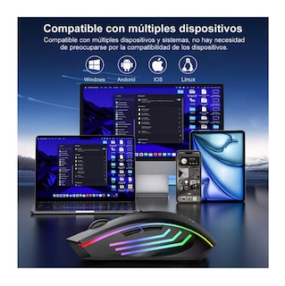 Foto 5 | Mouse Inalámbrico Bluetooth Recargable Ergonomía 2.4g 3modos, Belug Negro Líneas Colores