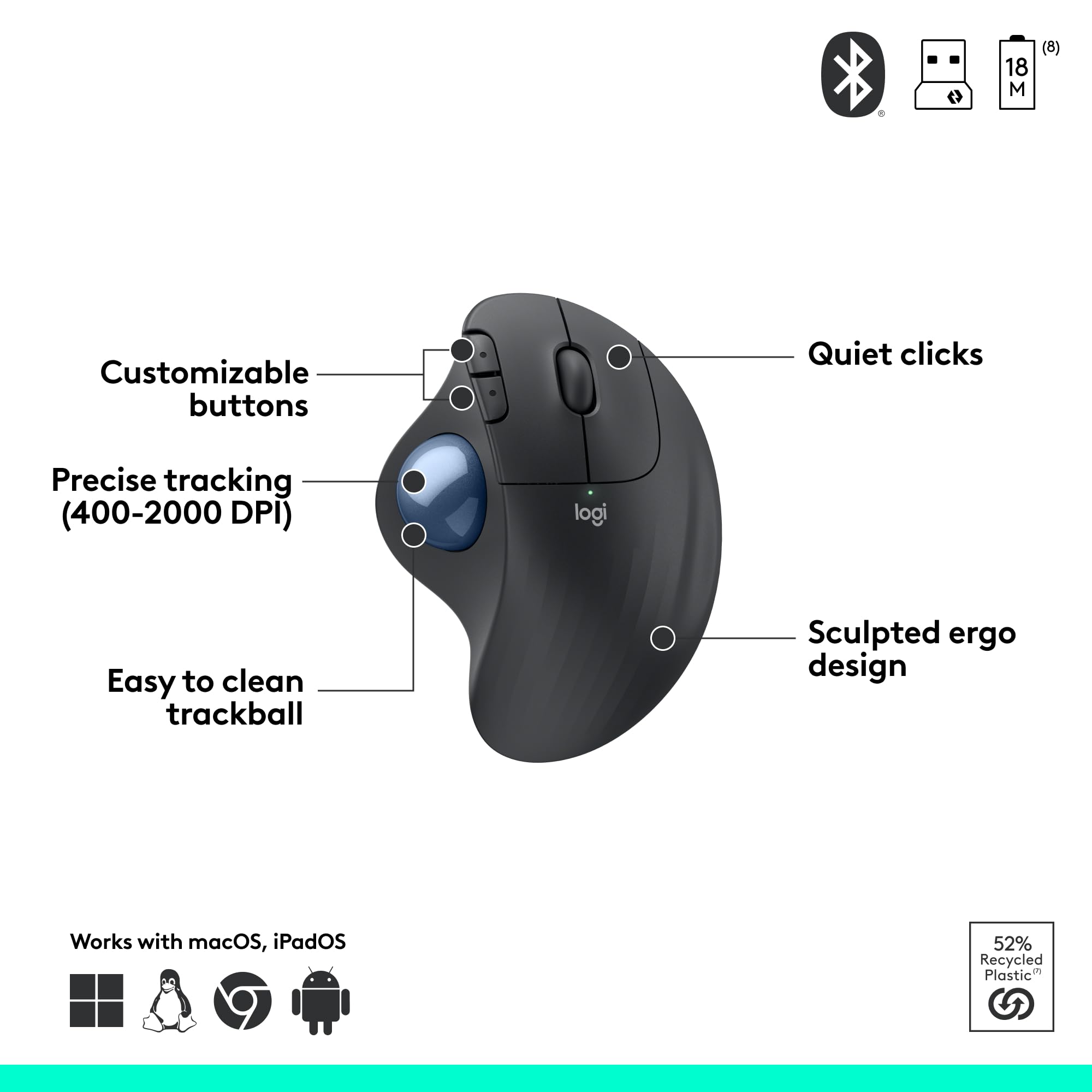 Foto 6 | Mouse Inalámbrico Logitech Ergo M575 Graphite - Venta Internacional