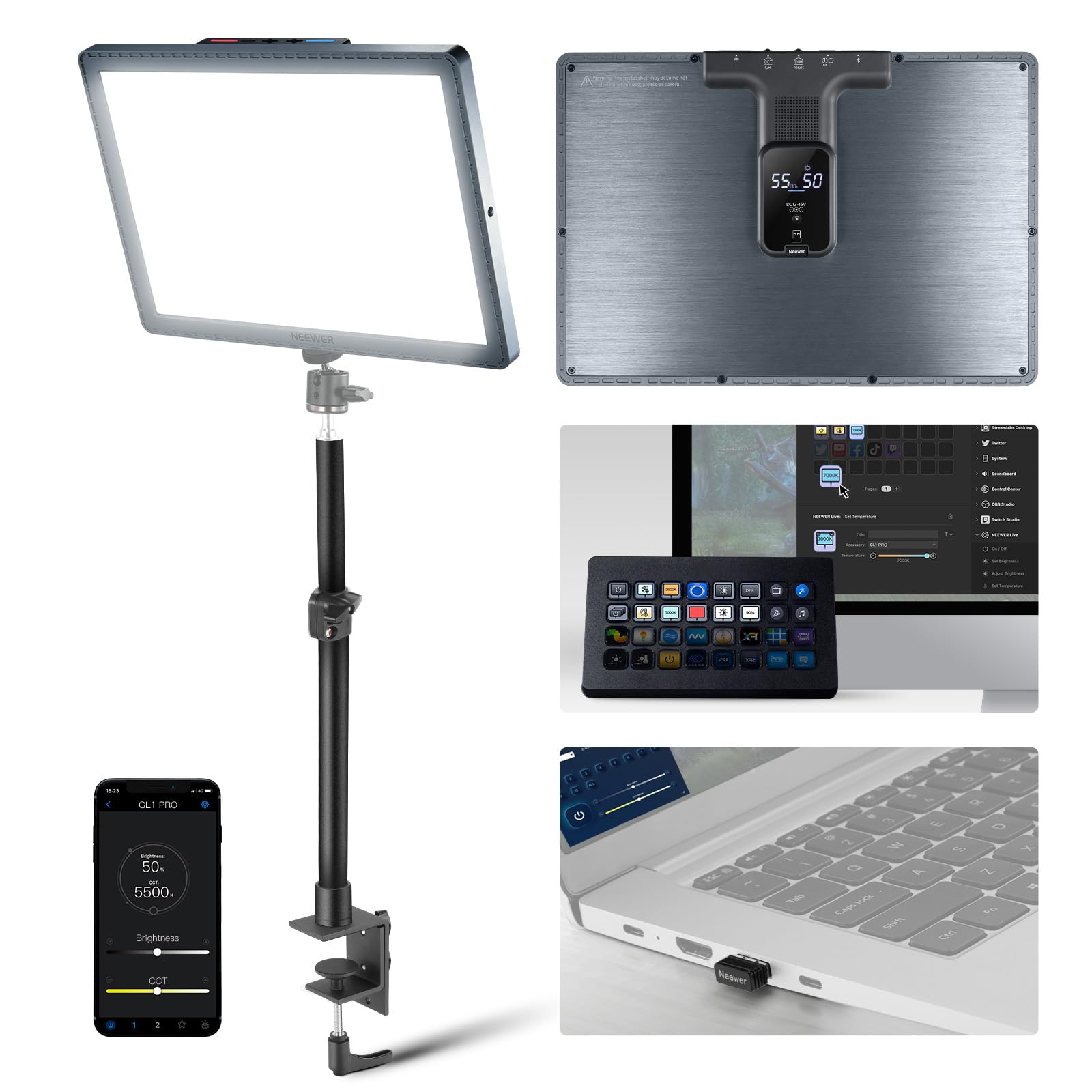 Foto 1 | Key Light Neewer Gl1 Pro 15.5 2800lm Para Streaming, Color Gris - Venta Internacional.