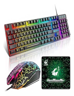 Foto 2 | Kit De Teclado Y Mouse Con Cable - Luz Retroiluminación - Mousepad + Termo De Agua De Regalo Güish