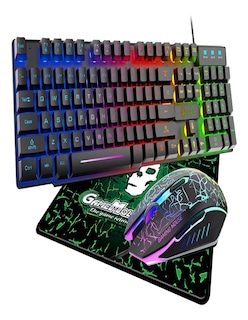 Foto 3 | Kit De Teclado Y Mouse Con Cable - Luz Retroiluminación - Mousepad + Termo De Agua De Regalo Güish