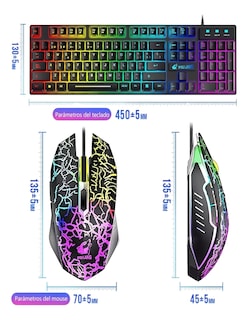 Foto 4 | Kit De Teclado Y Mouse Con Cable - Luz Retroiluminación - Mousepad + Termo De Agua De Regalo Güish