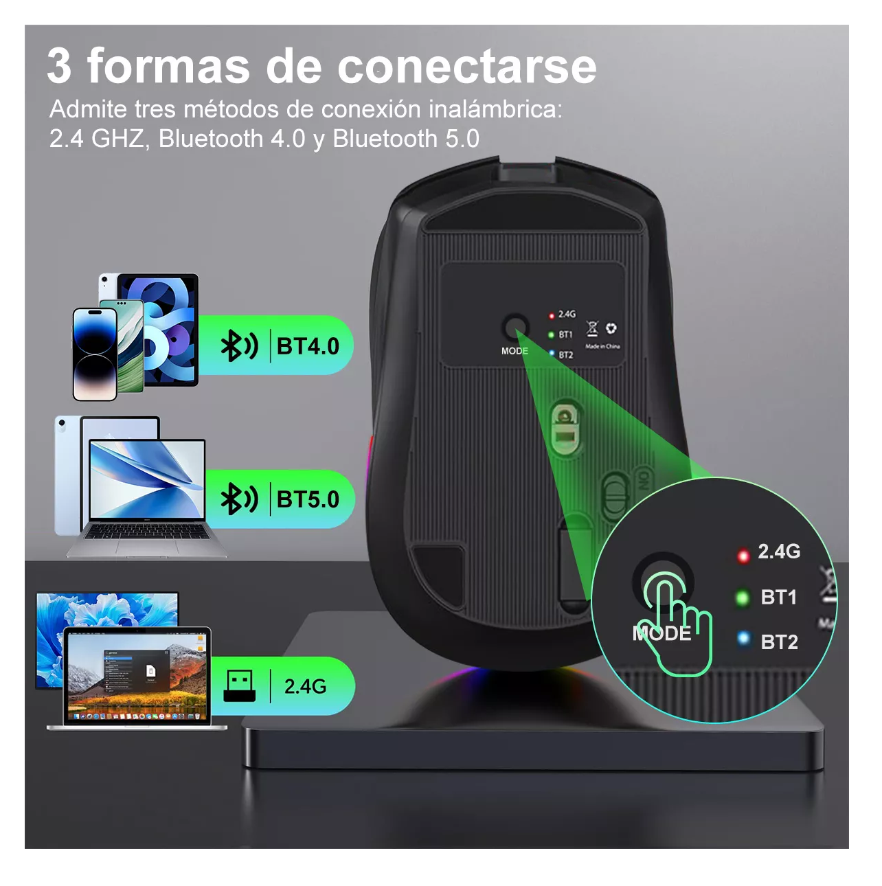 Foto 4 | Mouse Inalámbrico Bluetooth Recargable Ergonomía 2.4g 3modos Belug Negro