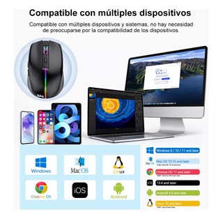 Foto 5 | Mouse Inalámbrico Bluetooth Recargable Ergonomía 2.4g 3modos Belug Negro