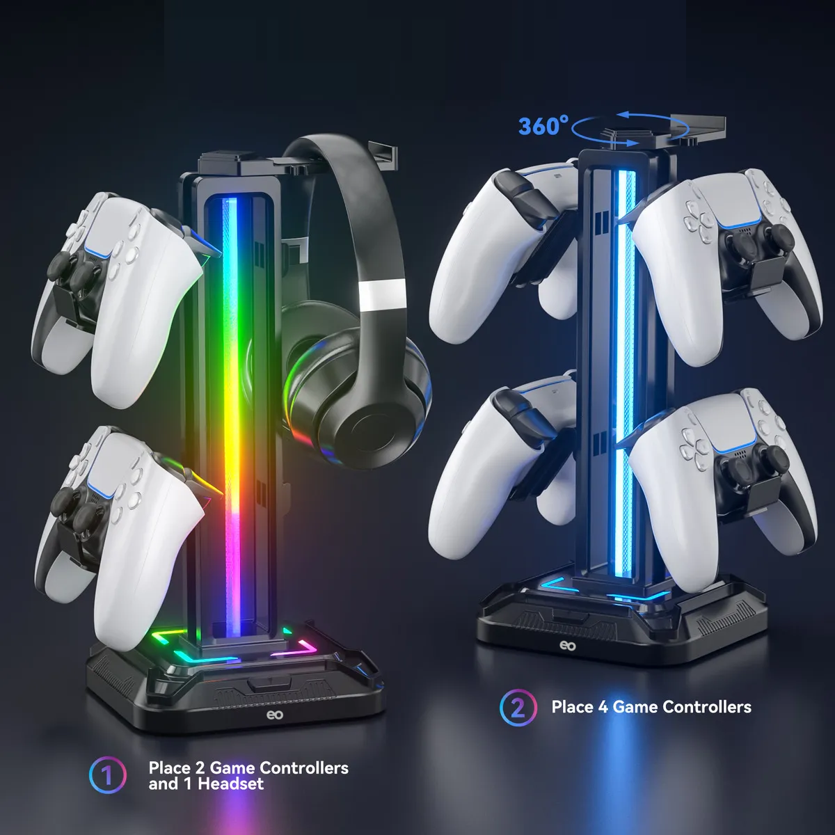 Foto 2 | Soporte De Auriculares Girable Y Gancho De Controlador Desmontable Rgb Led  Eo Safe Importsesi-20580 Negro