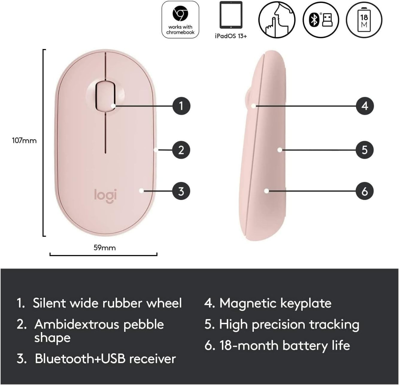 Foto 4 pulgar | Ratón Inalámbrico Logitech Pebble M350 Bluetooth/usb - Silencioso - Venta Internacional.