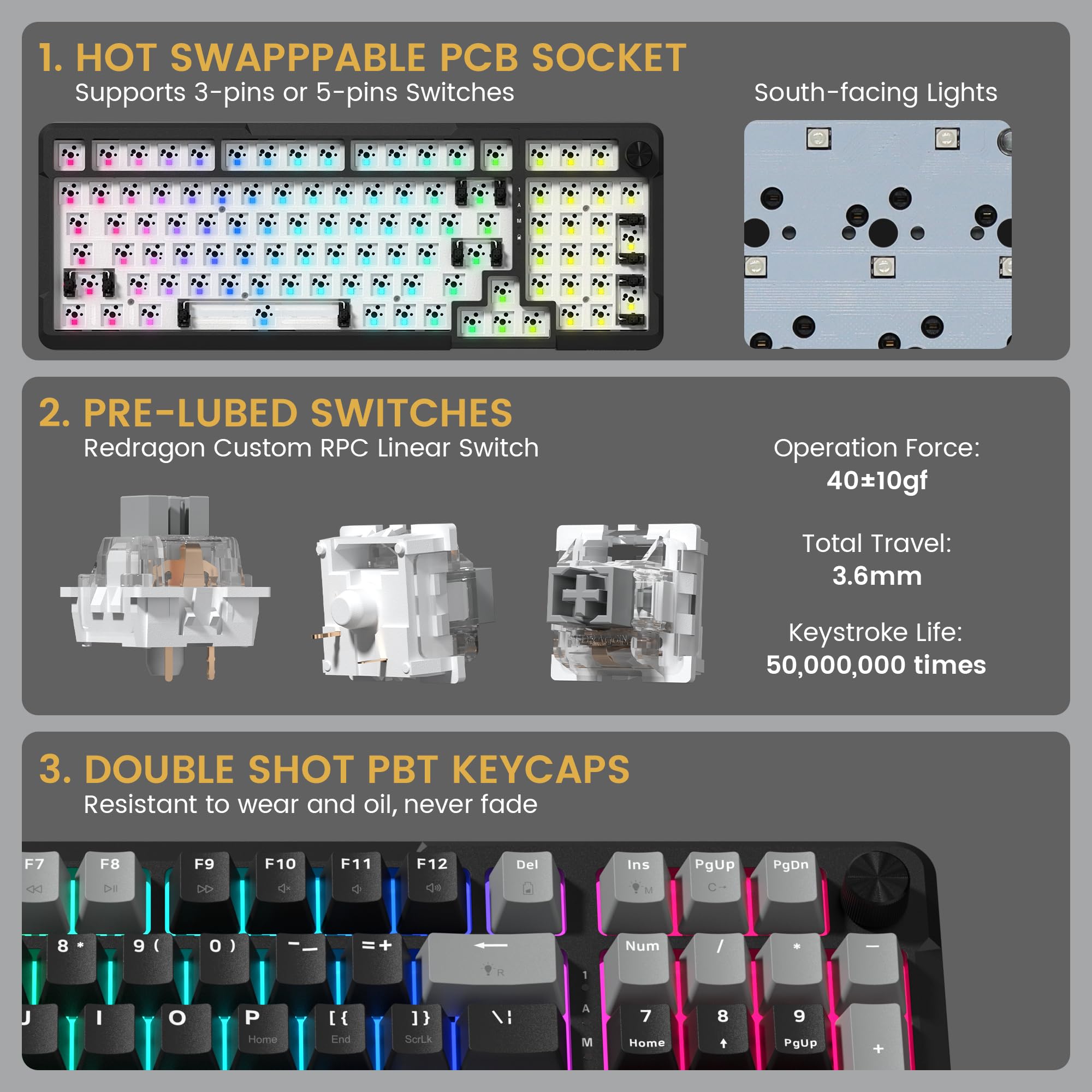 Foto 6 | Teclado Mecánico Inalámbrico Para Juegos Redragon K742 Black - Venta Internacional.