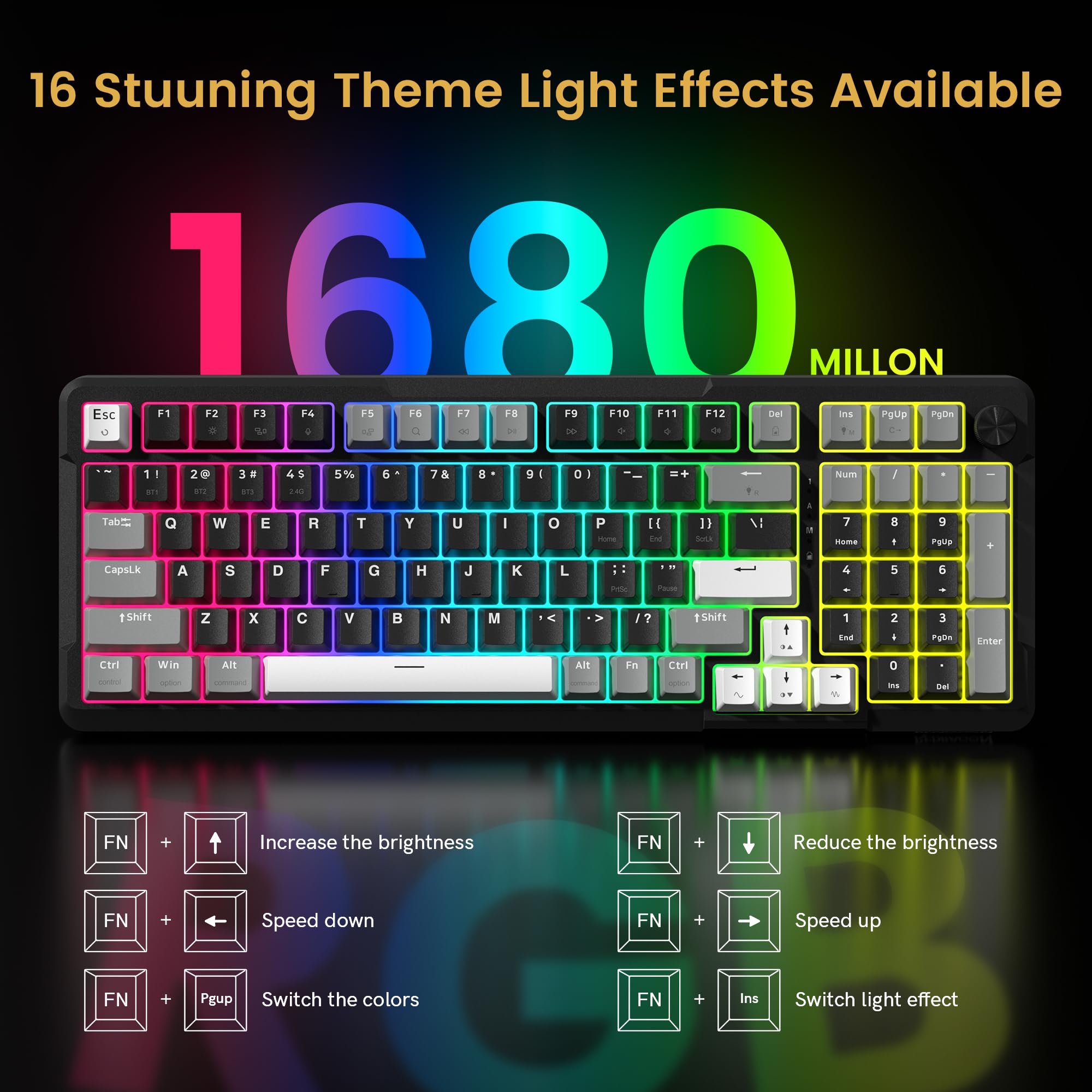 Foto 8 pulgar | Teclado Mecánico Inalámbrico Para Juegos Redragon K742 Black - Venta Internacional.