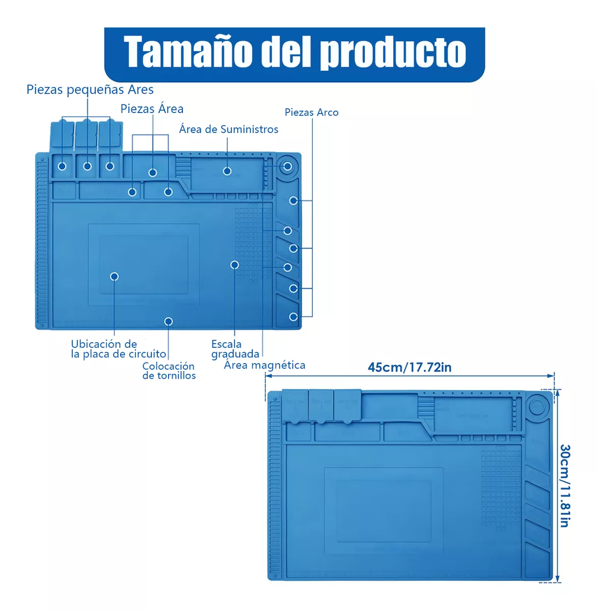 Foto 4 pulgar | Tapete de Silicón Magnético Antiestática 45 X 30 cm Azul