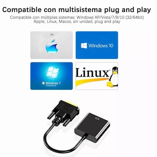 Foto 3 | Adaptador Convertidor De Dvi-d A Vga Eo Safe Imports Esi-4274 color Negro