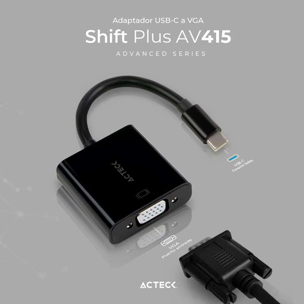 Foto 3 pulgar | Adaptador USB-C a VGA Acteck AC-934725 color Negro Shift Plus AV415