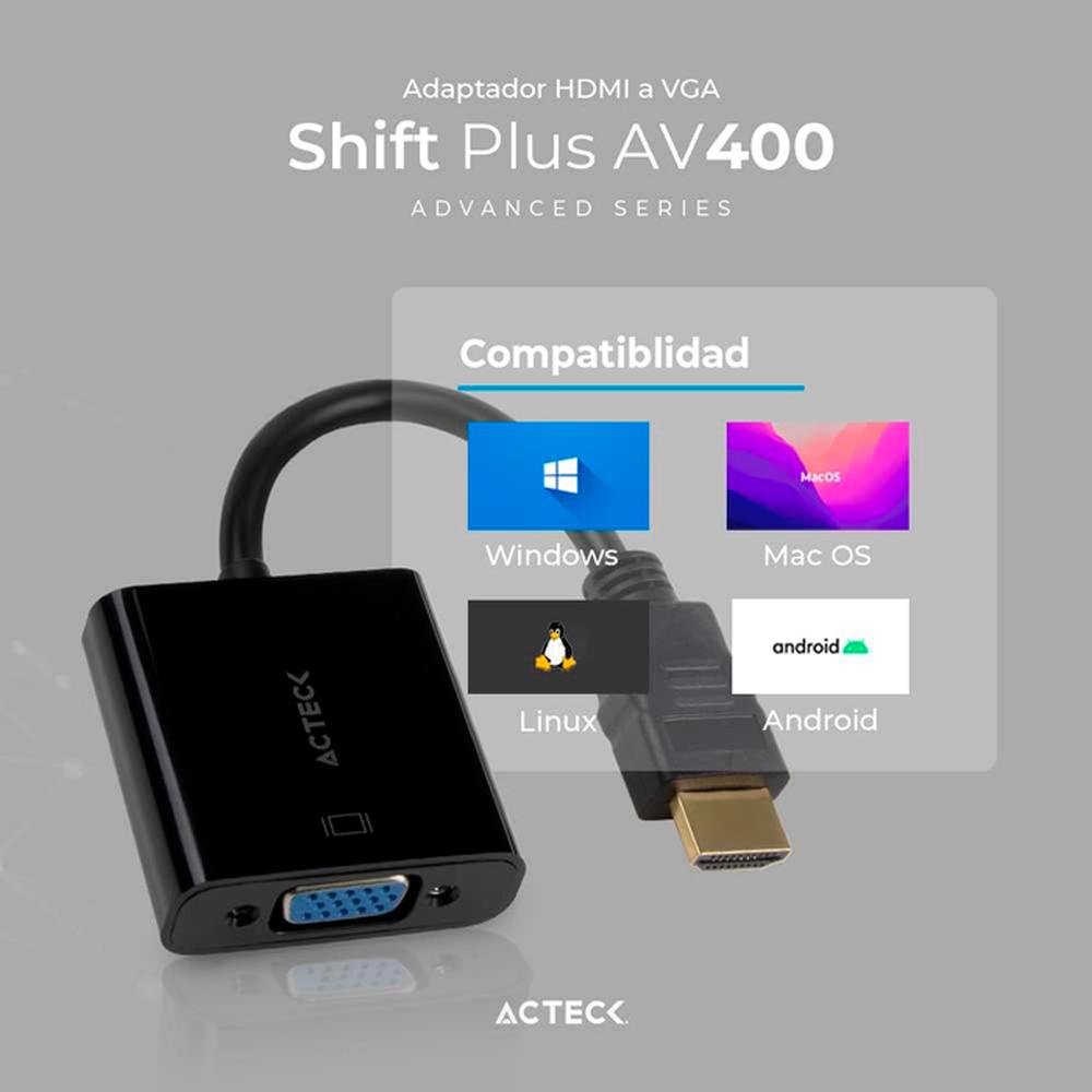 Foto 5 pulgar | Adaptador Convertidor Acteck Ac-934756 Shift Plus Av400 HDMI a VGA Negro