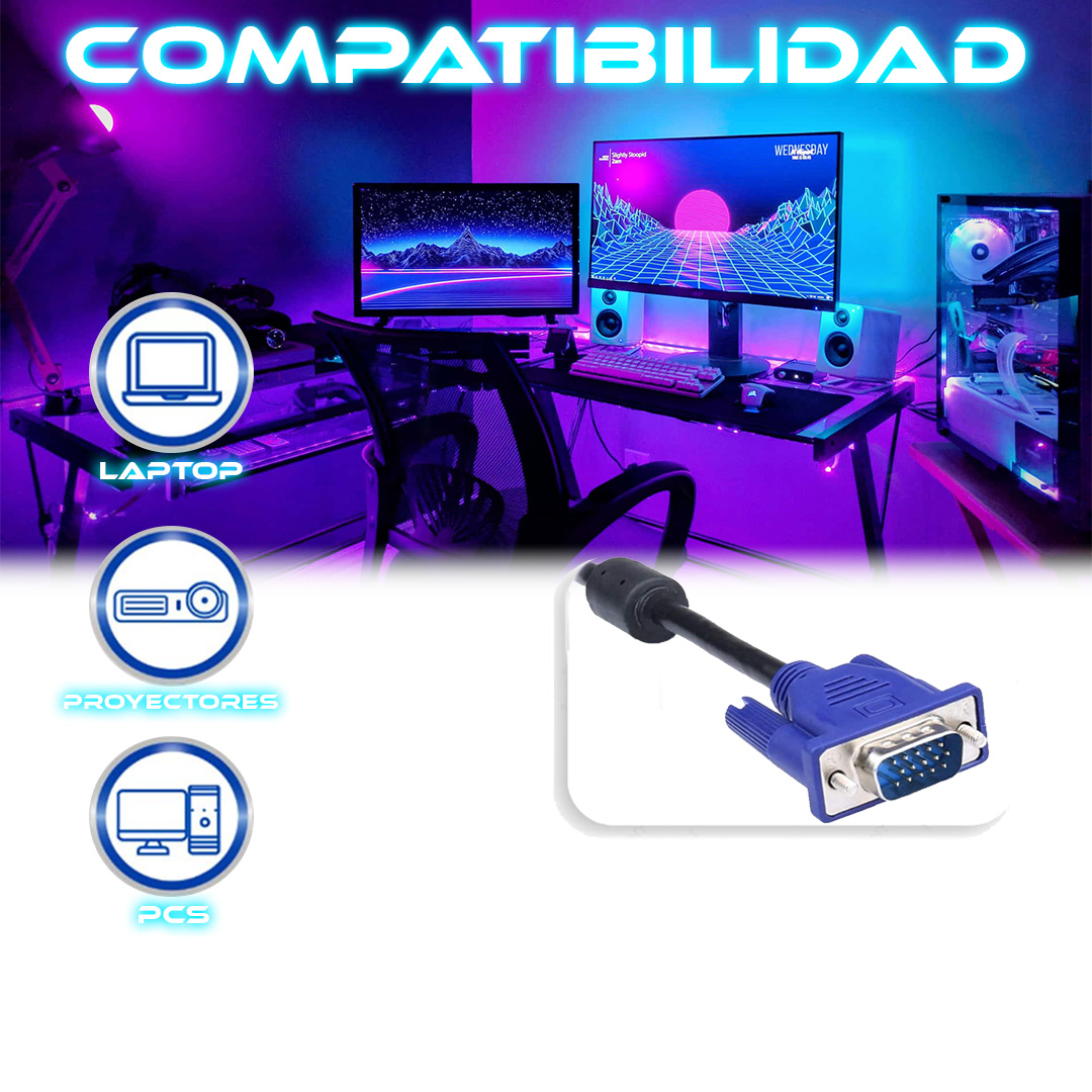 Foto 6 pulgar | Cable Vga – Vga 3 Metros