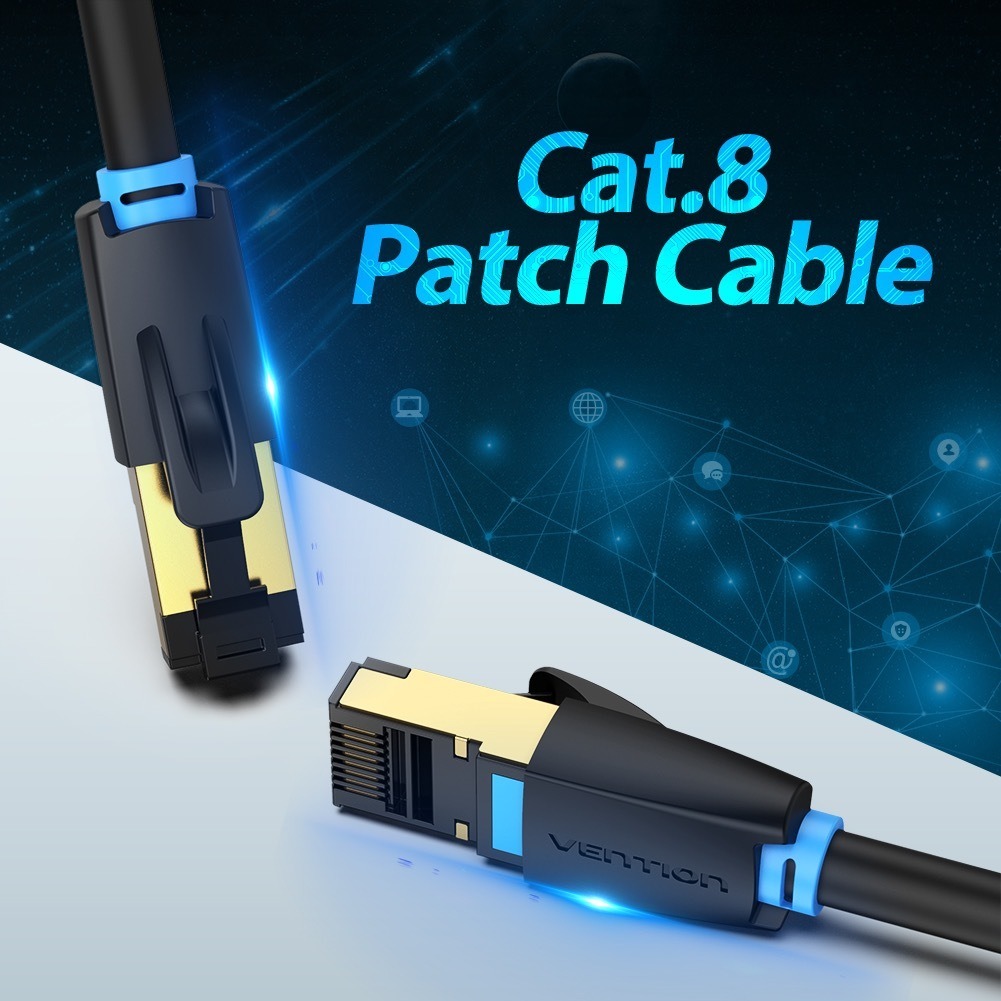 Foto 4 pulgar | Cable Ethernet Vention VEIKABF color Negro Cat 8 GB Reforzado Conector RJ45 1 M