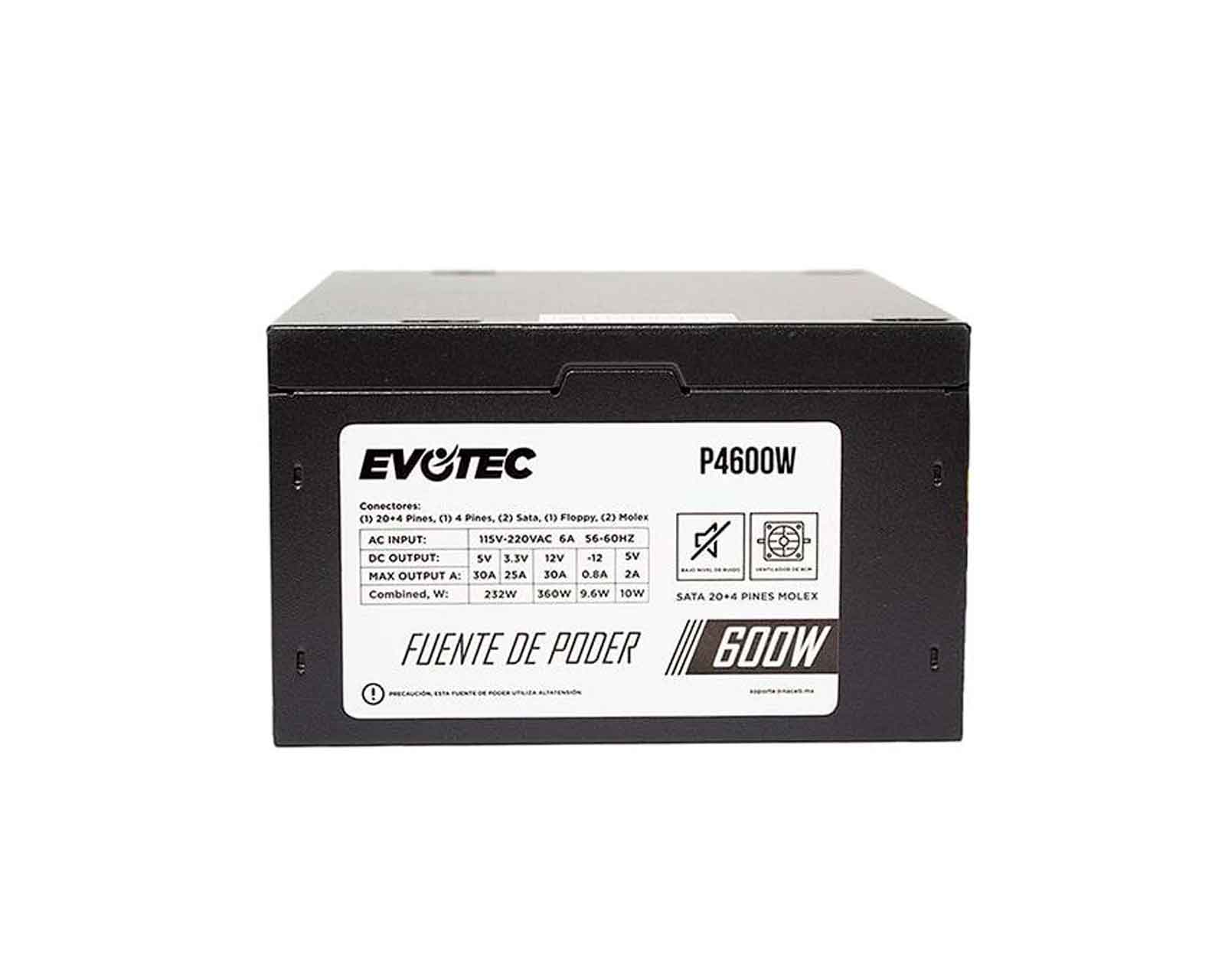 Foto 1 | Fuente de Poder Evotec P4600w color Negro 600 W Sata X2 Molex X2 4 Pin X1 20 más 4 Pin X1