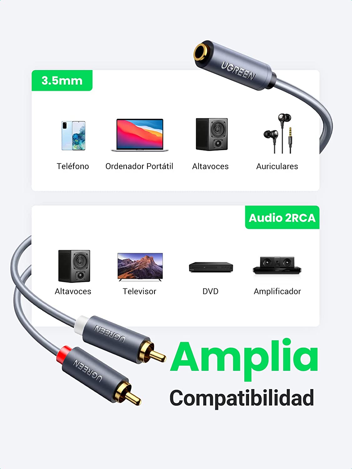 Foto 4 pulgar | Cable Audio Ugreen 3.5 mm Auxiliar Hembra A 2rca Macho 25cm