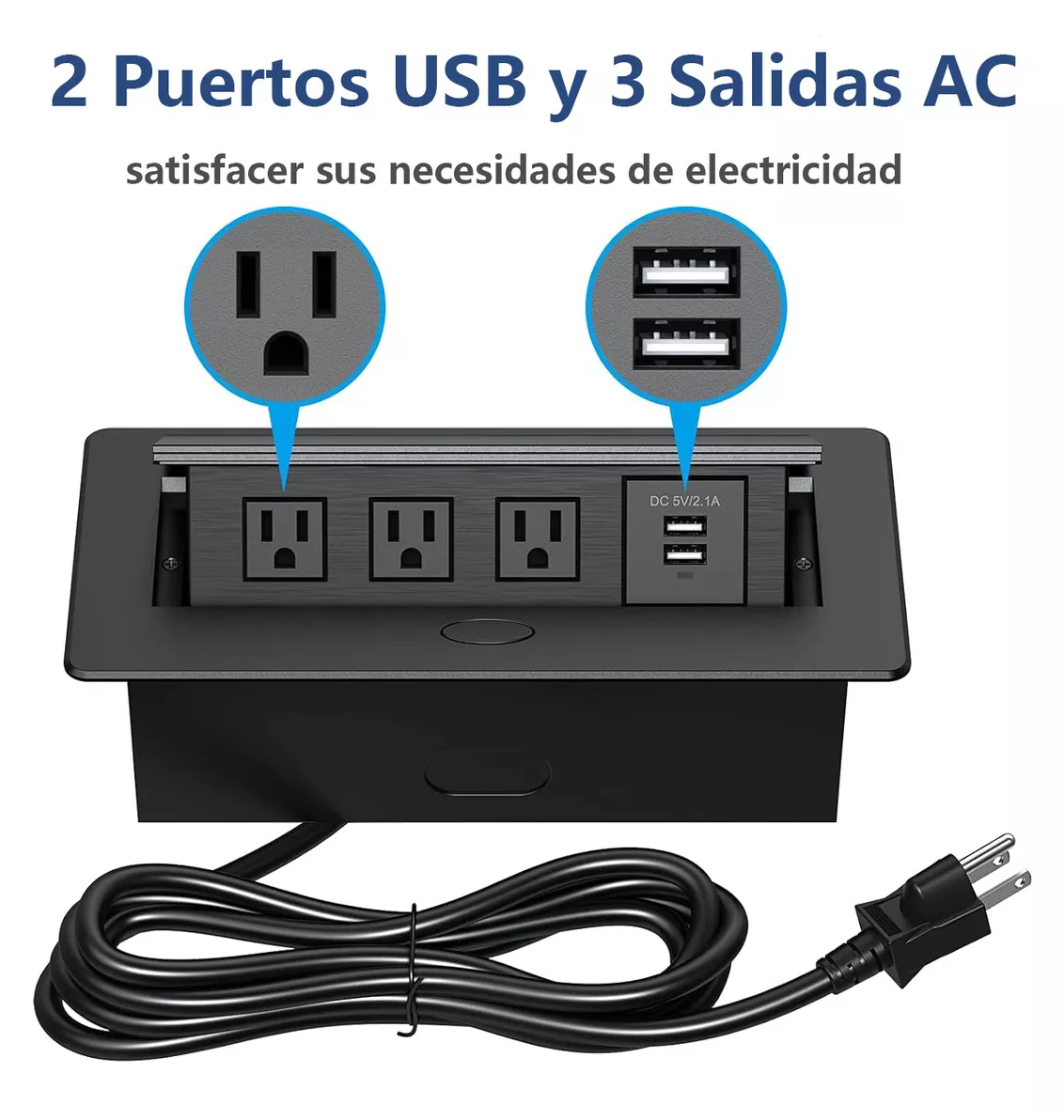 Foto 4 pulgar | Enchufe De Escritorio, Placa De Contactos Y Puerto Usb Plegable Negro