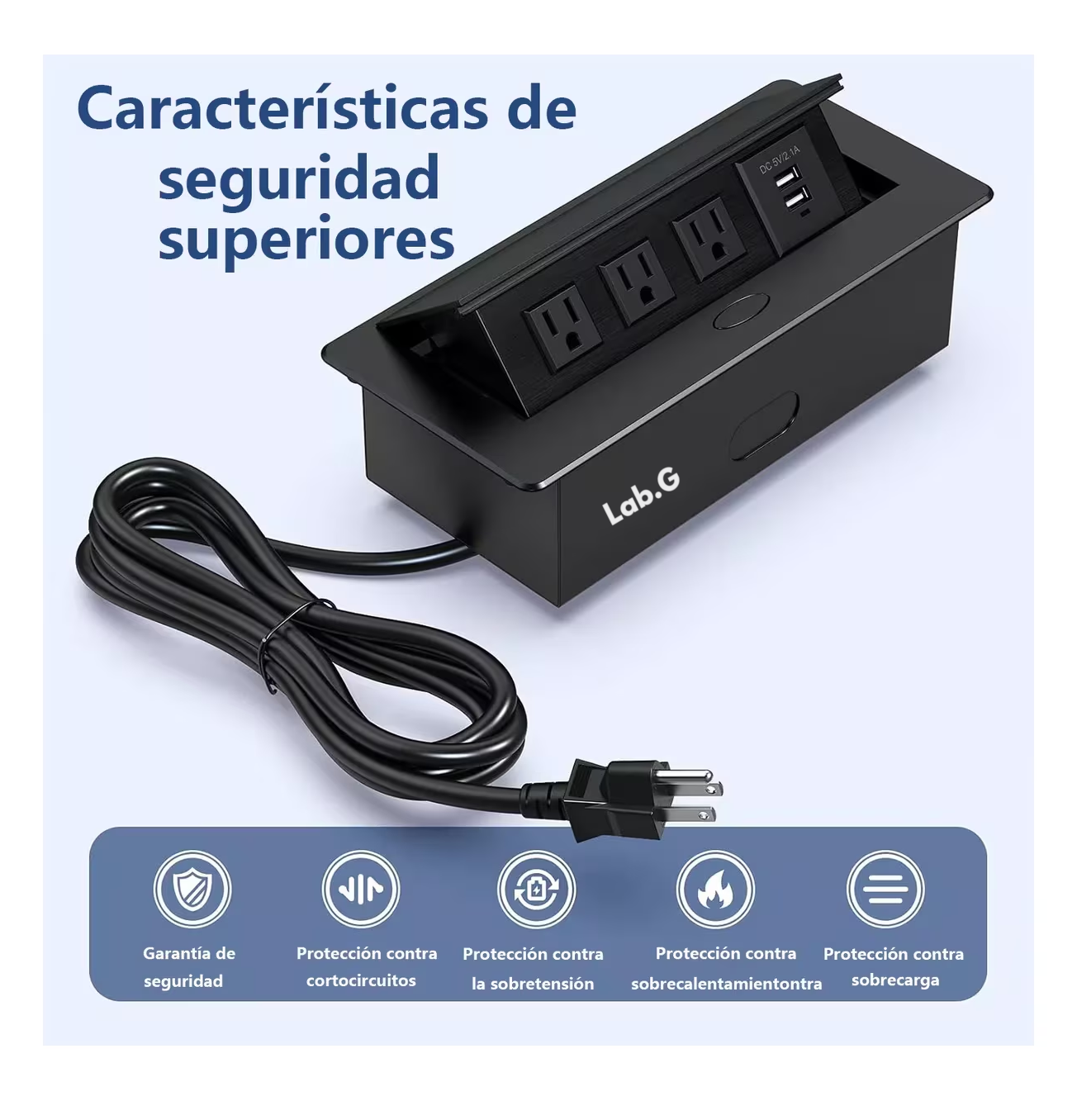 Foto 3 pulgar | Enchufe De Escritorio, Placa De Contactos Y Puerto Usb Plegable Negro