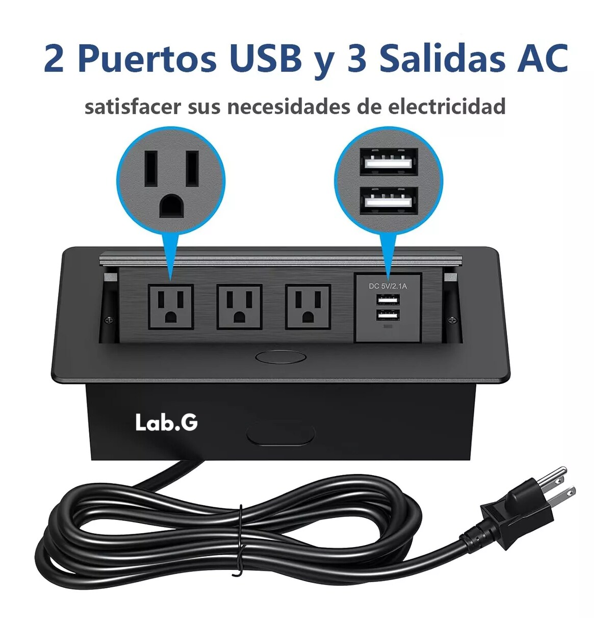 Foto 4 pulgar | Enchufe De Escritorio, Placa De Contactos Y Puerto Usb Plegable Negro